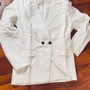 Ellison Women's Cream Blazer with Black Buttons